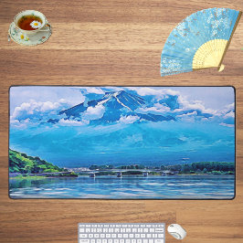 Alfrombrillas De Escritorio Acuarela de diseño de arte japonés azul pacífico