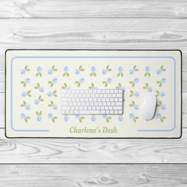 Alfrombrillas De Escritorio Acuarela de rosas - Azul de Alicia (Alicia's Blue Watercolor Cottage Rose Garden - by OfficeAccessories)
