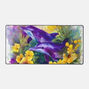 Alfrombrillas De Escritorio Acuarela delfines oceánicos flores tropicales
