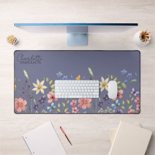 Alfrombrillas De Escritorio Acuarela Floral Flores Silvestres Púrpura Gris