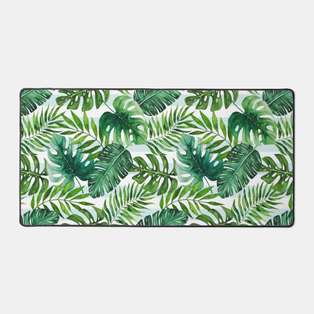 Alfrombrillas De Escritorio Acuarela Hojas Tropicales Verde Moderno (Anverso)