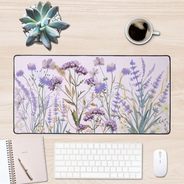 Alfrombrillas De Escritorio Acuarela Púrpura Flor silvestre (In situ office desk)