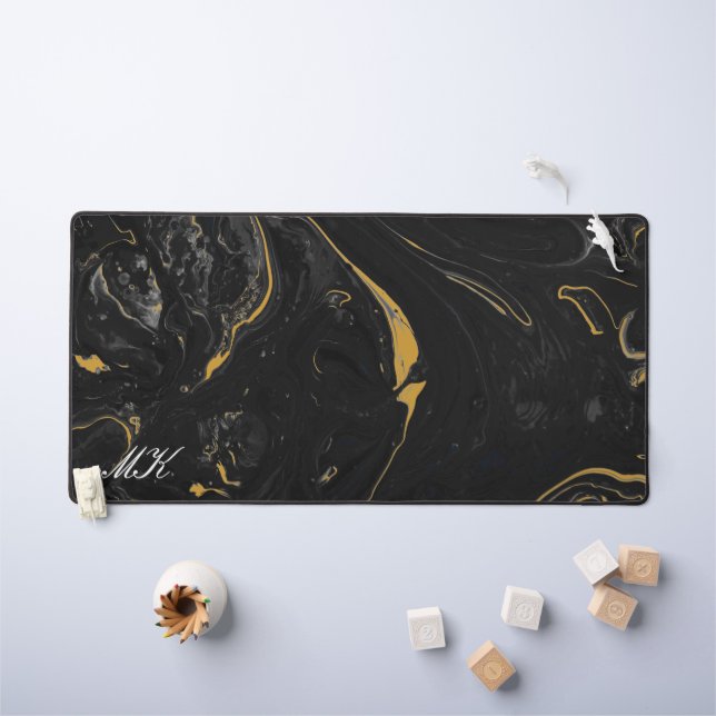 Alfrombrillas De Escritorio Agate Black and Gold Marble Swirl (Mesa para niños)