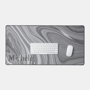Alfrombrillas De Escritorio Agate Gray Marble Swirl Custom Name Letter