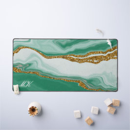 Alfrombrillas De Escritorio Agate Green and Gold Marble Swirl