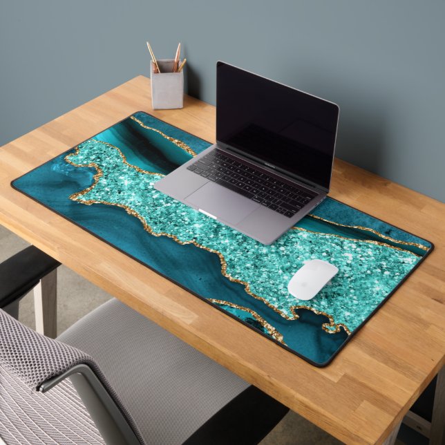 Alfrombrillas De Escritorio Agate Turquoise Gold Purpurina Mármol Mat (Oficina 2)