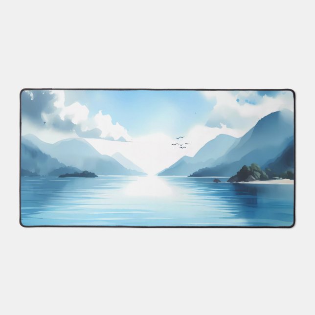 Alfrombrillas De Escritorio Agua azul transparente con montañas (Anverso)