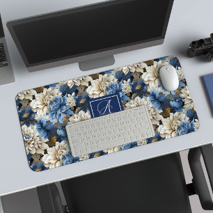 Alfrombrillas De Escritorio Alfombra de escritorio de lujo de flores azules y