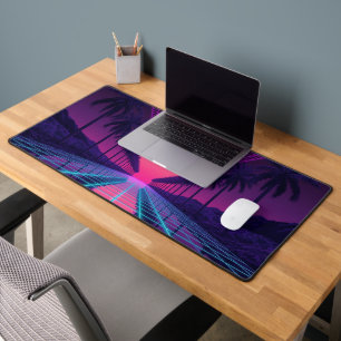 Alfrombrillas De Escritorio Alfombra de escritorio Neon Synthwave Grid - Mo de