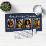 Alfrombrillas De Escritorio Ama Abuelo Abuelo Abuela 4 fotos<br><div class="desc">Te queremos abuela o abuelo 4 Fotos Escritorio Mat Mouse Pad presentando 4 de tus fotos favoritas y texto personalizado en escritura moderna. Todo es personalizable, así que puedes cambiarlo al abuelo, papá, Mamaw, Mimi o cualquier texto que quieras! El fondo es azul marino, pero se puede cambiar fácilmente haciendo...</div>