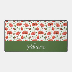 Alfrombrillas De Escritorio Amaranto Rojo Acuarela Monograma Nombre Flor Silve