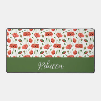 Alfrombrillas De Escritorio Amaranto Rojo Acuarela Monograma Nombre Flor Silve