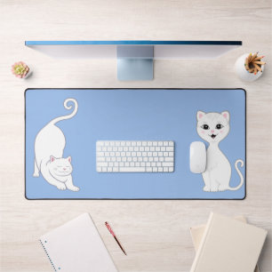 Alfrombrillas De Escritorio Animes de gato blanco lindo sobre azul claro