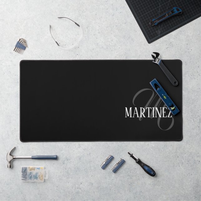 Alfrombrillas De Escritorio Apellido personalizado elegante negro | Nombre (Puesto de trabajo)