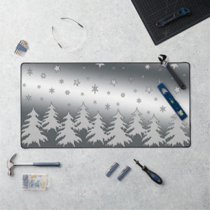 Alfrombrillas De Escritorio Árbol de Navidad plateado y estrellas en el cielo 