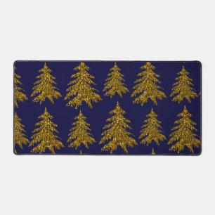 Alfrombrillas De Escritorio Árbol de Navidad purpurina dorado con fondo azul