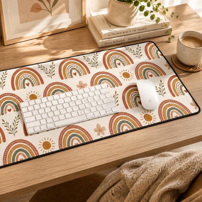 Alfrombrillas De Escritorio Arcoíris Acuarela Boho Cálido (Boho Rainbow Desk Mat
)