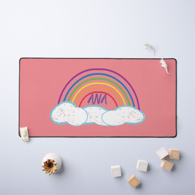 Alfrombrillas De Escritorio Arcoiris y nubes con tu nombre (Mesa para niños)