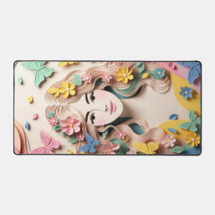 Alfrombrillas De Escritorio Armonía Floral Elegante Retrato de Mujer con Papel