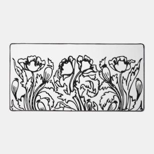 Alfrombrillas De Escritorio Art Nouveau amapola floral blanco negro elegante