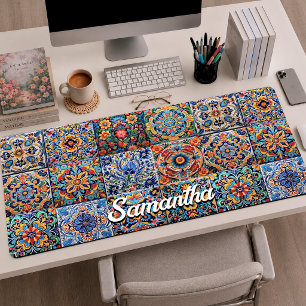 Alfrombrillas De Escritorio Arte de azulejos de Talavera mexicanos rojos y ama
