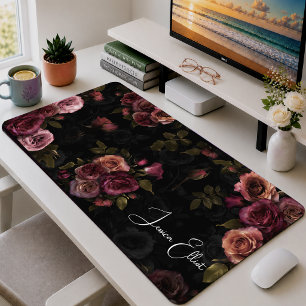 Alfrombrillas De Escritorio Arte floral malhumorado rosa dramático burdeos