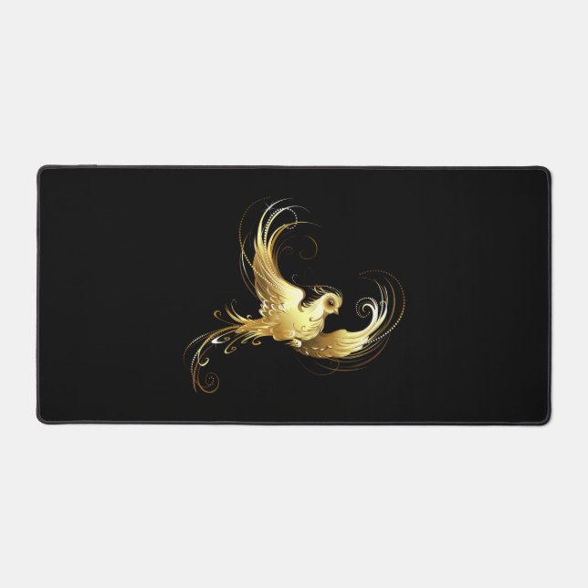 Alfrombrillas De Escritorio Ave dorada sobre fondo negro (Anverso)
