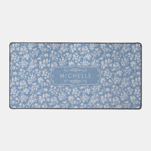 Alfrombrillas De Escritorio Azul pastel suave y patrón boho floral blanco gris