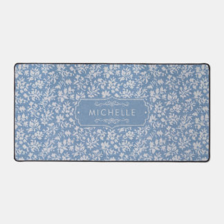 Alfrombrillas De Escritorio Azul pastel suave y patrón boho floral blanco gris