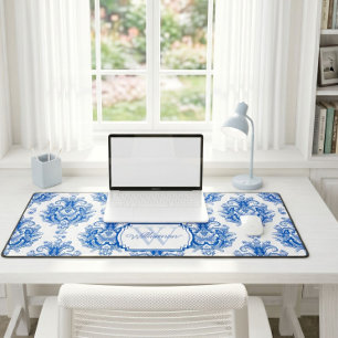 Alfrombrillas De Escritorio Azul Patrón de Toile Francés Nombre Monograma