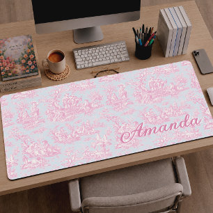 Alfrombrillas De Escritorio Azul romántico rosa vintage francés Toile De Jouy