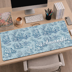 Alfrombrillas De Escritorio Azul Vintage Turquesa Toile Campiña Francesa