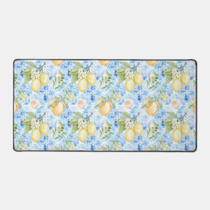 Alfrombrillas De Escritorio Azulejo Azul Italiano Círculo Amarillo Acuarela