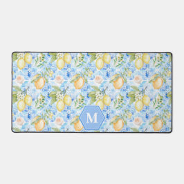 Alfrombrillas De Escritorio Azulejo Azul Mediterráneo Limoncello Monograma Nom
