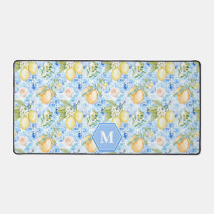 Alfrombrillas De Escritorio Azulejo Azul Mediterráneo Limoncello Monograma Nom