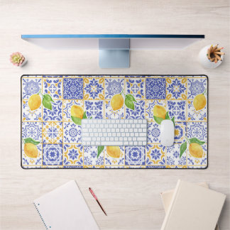Alfrombrillas De Escritorio Azulejo de Acuarela Mediterráneo Patrón de Limón