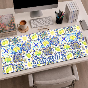 Alfrombrillas De Escritorio Azulejo de Citricos de Verano Rosa Azul Siciliano 