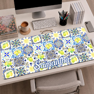 Alfrombrillas De Escritorio Azulejo de Citricos de Verano Rosa Azul Siciliano