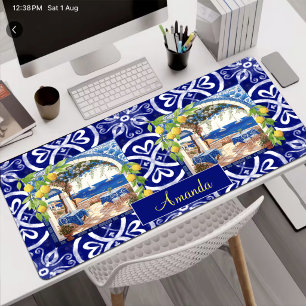 Alfrombrillas De Escritorio Azulejo de Citricos en Mayólica Azul Siciliana