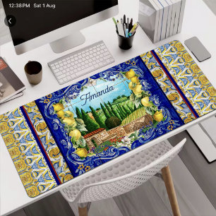 Alfrombrillas De Escritorio Azulejo de Citrus de Verano Azul Mayólica Italiana