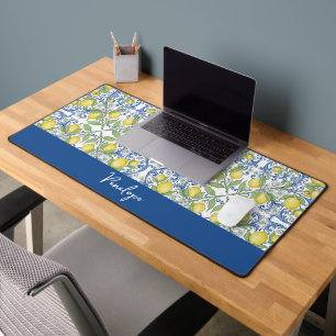 Alfrombrillas De Escritorio Azulejo Italiano de Limón Acuarela Mediterráneo