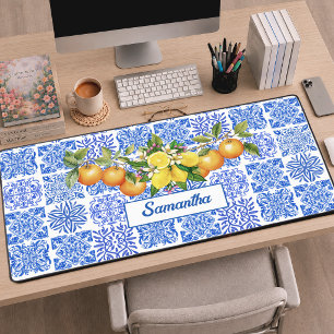 Alfrombrillas De Escritorio azulejo mediterráneo de cítricos amarillo azul sic