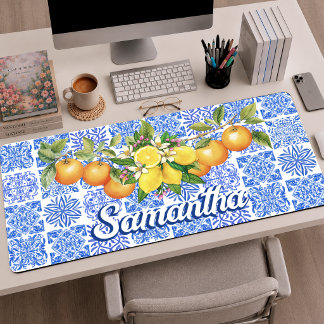 Alfrombrillas De Escritorio Azulejo Mediterráneo Siciliano Azul Amarillo Cítri