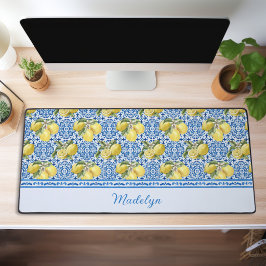 Alfrombrillas De Escritorio Azulejos Azules Limones Patrón Mediterráneo Nombre