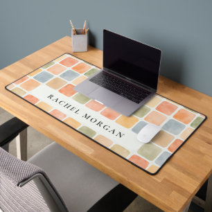 Alfrombrillas De Escritorio Azulejos de acuarela boho color tierra personaliza