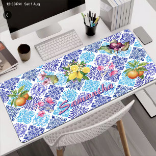Alfrombrillas De Escritorio Azulejos Florales Sicilianas Amarillas Azules