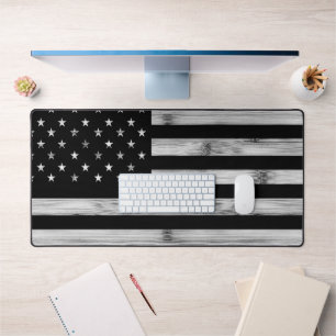 Alfrombrillas De Escritorio Bandera estadounidense Rustic Wood Black White Pat