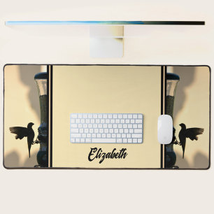 Alfrombrillas De Escritorio Bird Black Silhouette Golden Yellow Personalizable