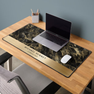Alfrombrillas De Escritorio Black Marble Faux Gold Metallic Business