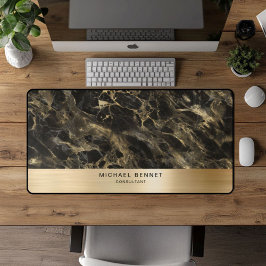 Alfrombrillas De Escritorio Black Marble Faux Gold Metallic Business